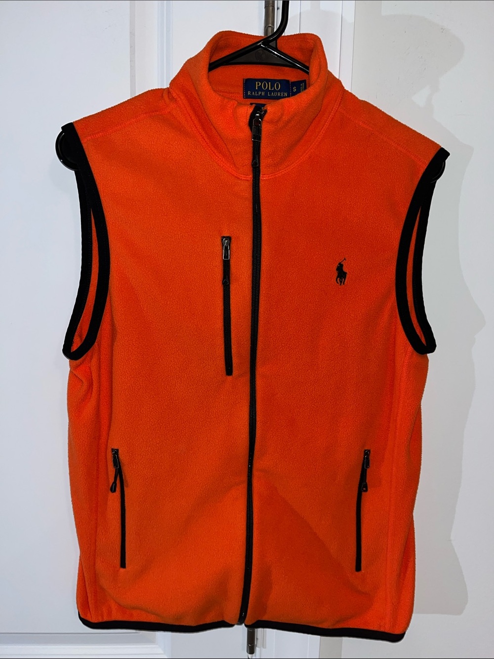 Orange Polo Ralph Lauren Pony Soft Fleece Winter Full Zipper Vest Jacket S